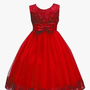 Elegant Red Lace Kids Sneakerball Dress